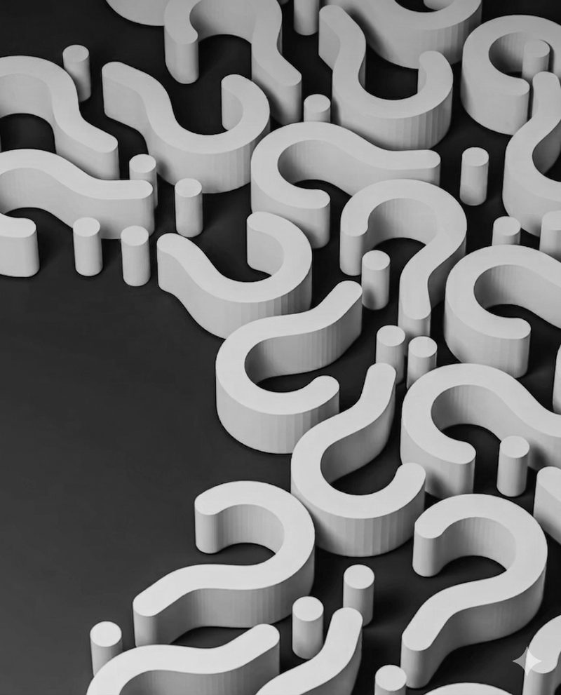 A wall of three-dimensional question marks