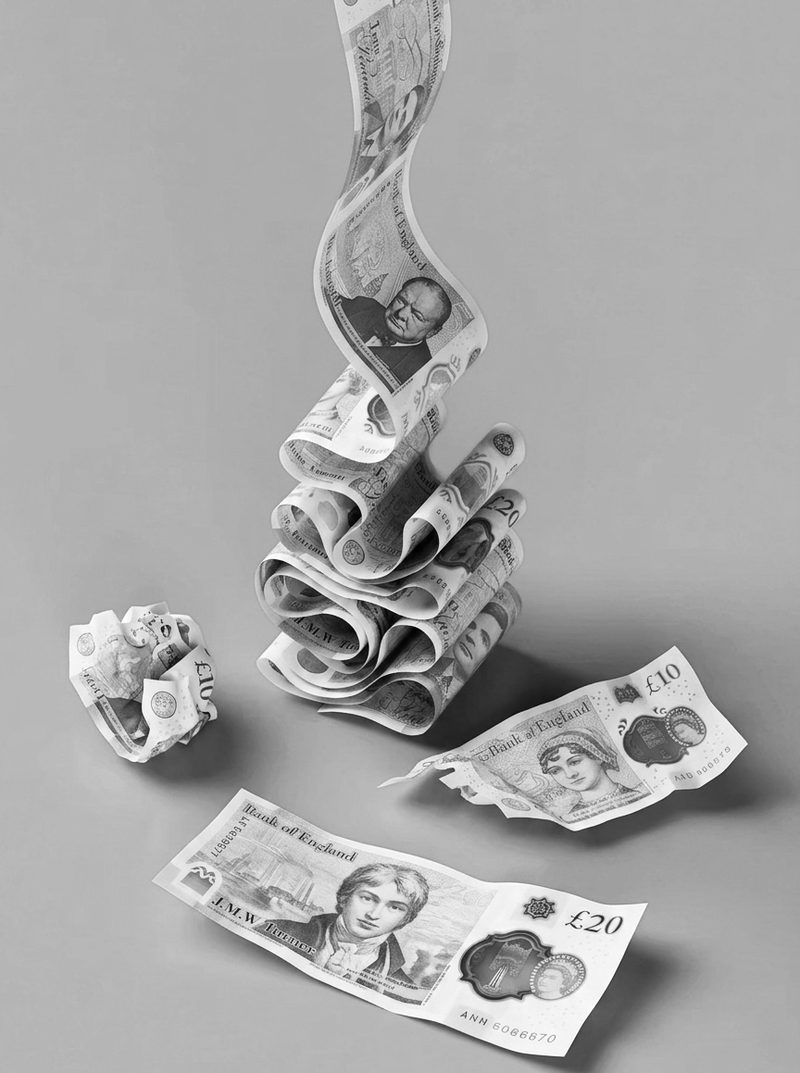 Folded UK banknotes