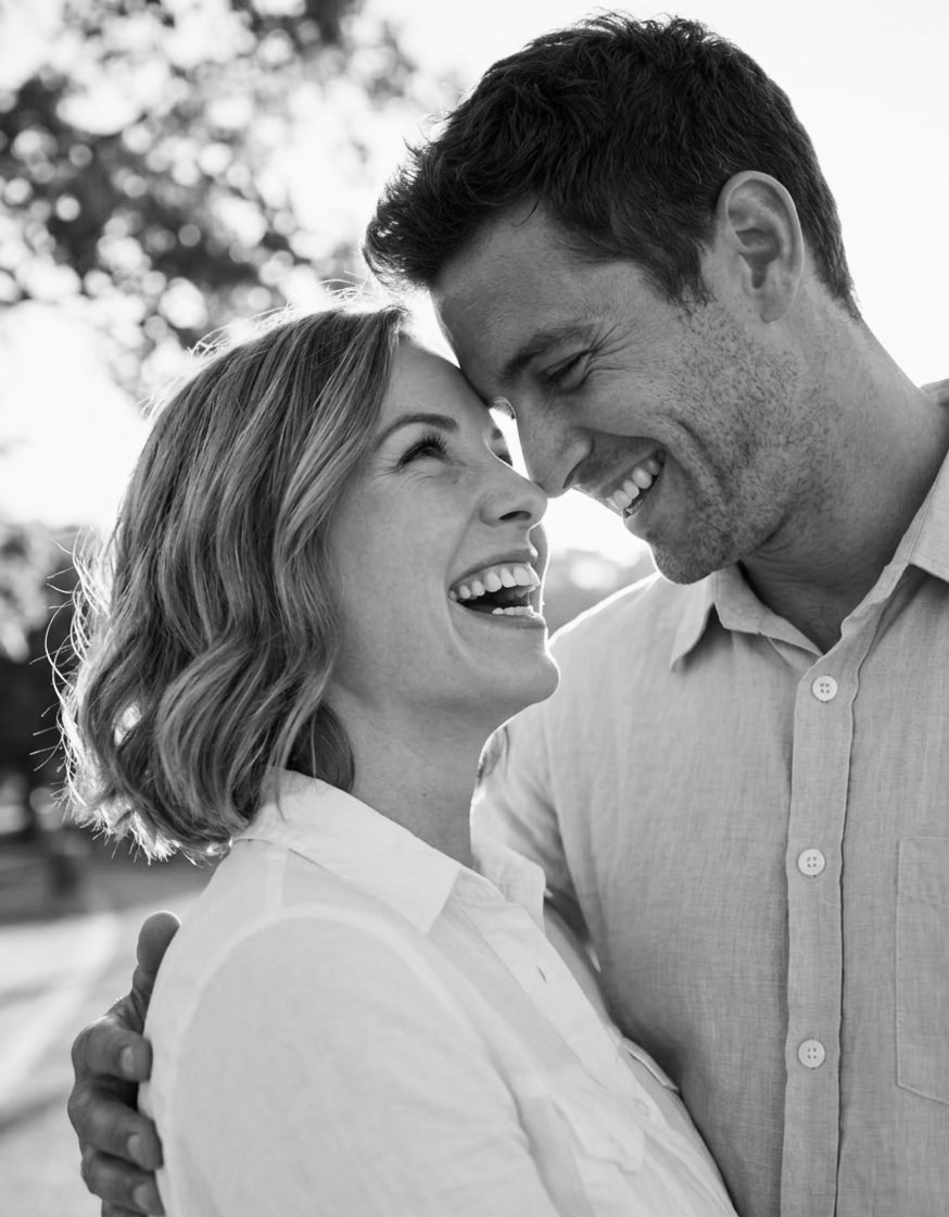 Smiling older couple embracing